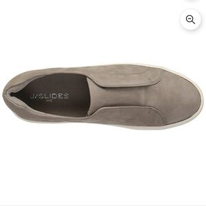 J/Slides Heidi Taupe grey/tan slip on sneakers non-slip soft nubuck leather